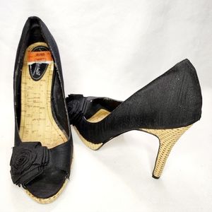 Anne Michelle Black Basket Weave Heels